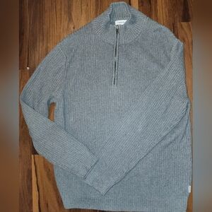 Mens NWOT Sz XL Calvin Klein Ribbed Mock Neck Half Zip Gray Sweater